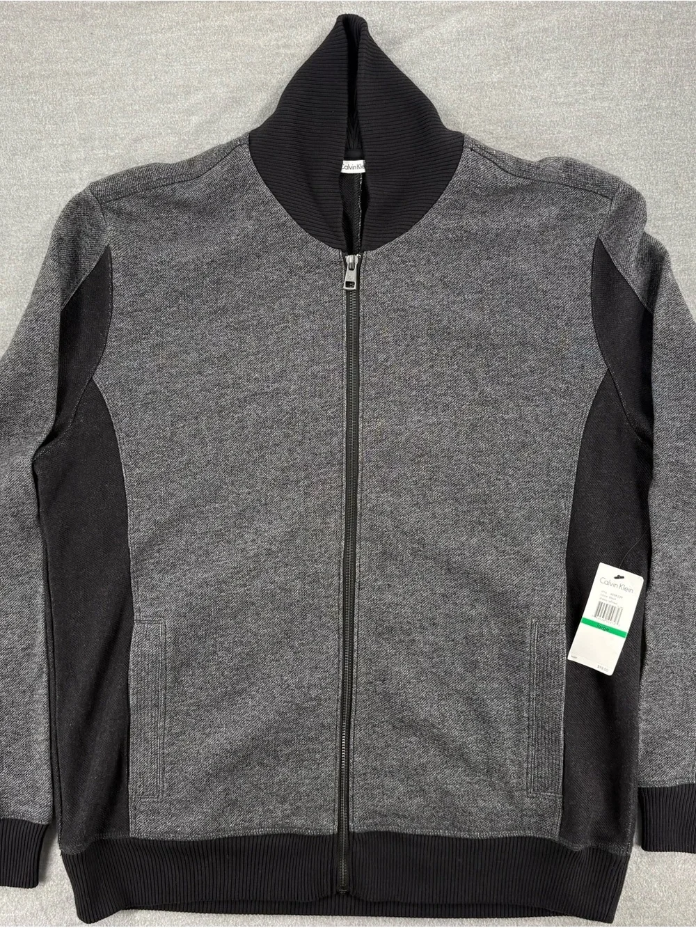 Calvin Klein Gray and Black Bomber-Style Full-Zip Jacket